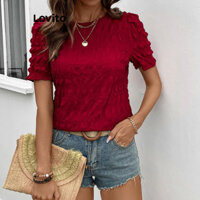 Lovito Áo cánh nhún bèo trơn thanh lịch dành cho nữ L18BR1001