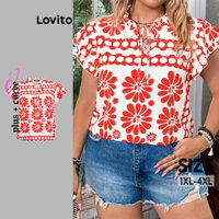Lovito Áo cánh ren hai lớp boho nhiệt đới cong cỡ lớn cho nữ LBL20482