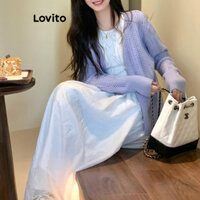 Lovito Áo cardigan cài cúc trơn cho nữ LNA70212