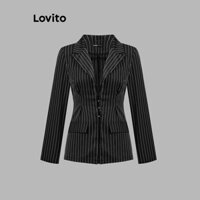 Lovito Áo khoác Blazer kẻ sọc kim loại bó eo đơn giản cho nữ L110AD332