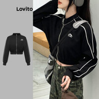 Lovito Áo khoác dây kéo thể thao trơn tương phản dành cho nữ L106AD008