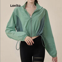 Lovito Áo khoác thể thao dây rút khóa kéo trơn Sporty dành cho nữ LNL91074