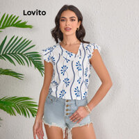 Lovito Áo sơ mi cài nút bất đối xứng họa tiết cây Boho dành cho nữ LBL20460