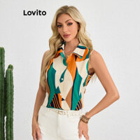 Lovito Áo sơ mi cài nút chắp vá giản dị dành cho nữ LBL19259