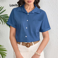 Lovito Áo sơ mi cài nút đơn giản cho nữ LBL20429