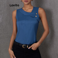 Lovito Áo sơ mi cài nút đơn giản không đối xứng dành cho nữ LBL19801