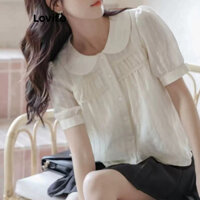Lovito Áo sơ mi cài nút đơn giản giản dị dành cho nữ L114AD525