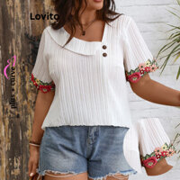 Lovito Áo sơ mi cài nút đơn giản cỡ lớn dành cho nữ LNL77325