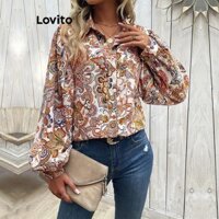 Lovito Áo sơ mi cài nút phía trước phong cách Boho Paisley cho nữ LNL60306