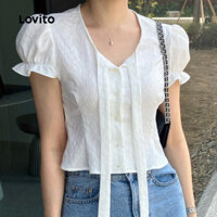 Lovito Áo sơ mi trơn có cúc thông thường cho nữ LNM77230