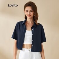 Lovito Áo Sơ Mi Trơn Cổ Trụ Lovito Giản Dị L20D1261 (Xanh Lam)