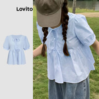 Lovito Áo sơ mi xếp ly phía trước có dây buộc trơn dễ thương dành cho nữ L122AD054