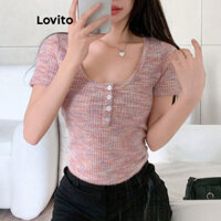 Lovito Áo thun cài nút nhuộm cà vạt thông thường cho nữ L70AD027 (Nhiều màu)