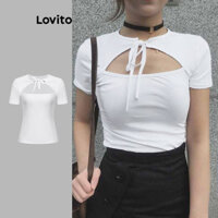 Lovito Áo thun ren trơn thanh lịch dành cho nữ L112ED838