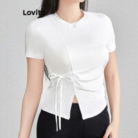 Lovito Áo thun ren trơn thanh lịch dành cho nữ  L121MD434