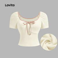 Lovito Áo thun ren trơn thông thường dành cho nữ L123ED951