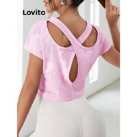 Lovito Áo thun thể thao hở lưng trơn kiểu dáng thể thao cho nữ LNL77158