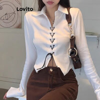 Lovito Áo thun trơn có cà vạt phía trước thông thường dành cho nữ LNA77692