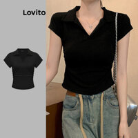 Lovito Áo thun trơn nhún bèo giản dị dành cho nữ L109MD495