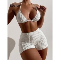 Lovito Bộ bikini hở lưng có dây buộc đơn giản dành cho nữ LNL41040