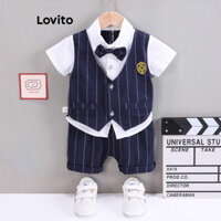 Lovito Bộ quần short giả cổ 2 trong 1 Preppy trơn dành LNA76019