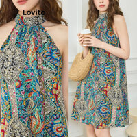 Lovito Đầm họa tiết nơ lưng phong cách Boho Paisley cho Nữ L92MD007