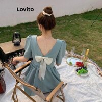 Lovito Đầm nơ lưng trơn thanh lịch cho nữ LNE69392