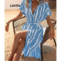 Lovito Đầm ren hình học boho cho nữ LNL35042 (Màu xanh da trời)