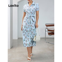 Lovito Đầm thắt lưng hoa thanh lịch cho nữ LBL14541