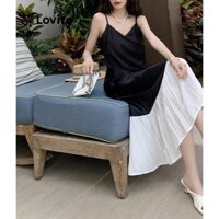 Lovito Đầm xòe viền bất đối xứng chắp vá thông thường cho nữ LNA43041