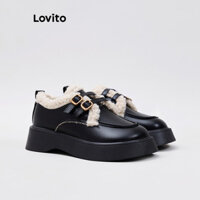 Lovito Giày lười Preppy trơn thời trang phong cách Anh quốc mũi vuông khóa giày da nâu Giày lười mới cho nữ LFA48306