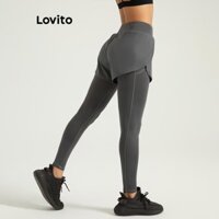 Lovito Legging thể thao giả trơn 2 trong 1 thể thao dành cho nữ LNL75012