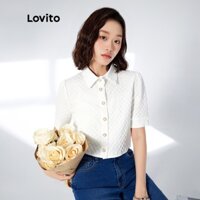 Lovito Nút Ngọc trai trơn thông thường Ve áo Crop Nữ Áo L33AD061 (Trắt trắng)