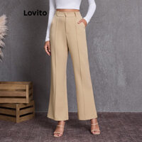 Lovito Plus Size Curve Casual Plain Pintucks Nút Quần Dây Kéo Cho Nữ LBL13318