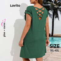 Lovito Plus Size Curve Thường ngày Ruffle Criss Cross Dress cho Nữ LNL75168