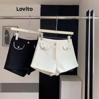 Lovito Quần short cơ bản có nút giả trơn đơn giản dành cho nữ LNE35064 (Trắng đen)