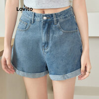 Lovito Quần short denim trơn túi khóa kéo đơn giản dành cho nữ L104ED181