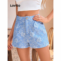 Lovito Quần short Jacquard trơn lãng mạn cho nữ LBL15070