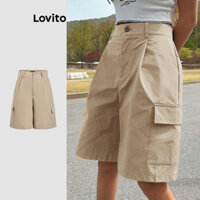 Lovito Quần short khóa kéo túi nút trơn đơn giản dành cho nữ L112ED230