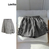 Lovito Quần short nơ kẻ caro giản dị dành cho nữ L108ED600