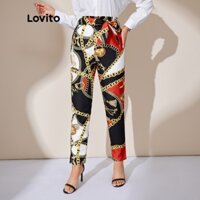 Lovito Quần Thun ThắT Lưng Thun Baroque Thông Thường L25Ld081 (Đen)