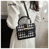 Lovito Thanh Lịch Houndstooth Nhỏ Gọn Bím Vải Khâu Phong Cách Chanel Kim Loại Khóa Vuông Túi Lật Di Động Túi Đeo Vai Nhỏ Dành Cho Nữ  LFA63013