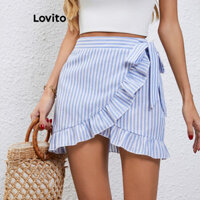 Lovito Váy xếp ly sọc bất đối xứng thường ngày cho nữ LBL19063