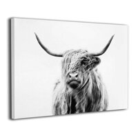 LP ART Canvas Print Wall Art Highland Cattle Cow With Long Horns Picture Painting For Living Room Bedroom Modern Home Decor Ready To Hang Stretched...