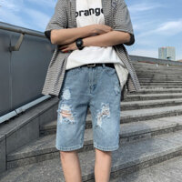 LP Nam Quần Short Denim Slim Fit Rời Rách Quần Short Nam Không Co Giãn Retro Crop Quần