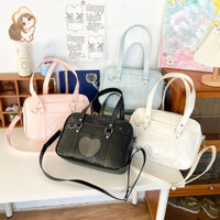 LQZ Cosplay nữ, Túi sách, Dung tích lớn, PU Kawaii, Túi tote, Trong suốt, Trái tim tình yêu, Cặp đi học Nhật Bản
