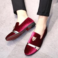 LRCLOVE Men Dress Shoes Wedding Party Shoes Loafers Thời trang Tiger Gold Metal Men Flat Shoes thẳng dỡ ST359 - Đỏ - 43