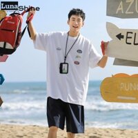 LS Áo thun ngắn tay cổ tròn cổ điển nam  Mỹ, áo thun dáng rộng hợp thời trang