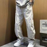 LS Nam Machete Quần Jean Nước Hoa Mực Tranh Vẽ Tay Thẳng Quần Ống Rộng