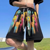 LS  Quần short nam xu hướng retro Mỹ quần short ngôi sao graffiti nam